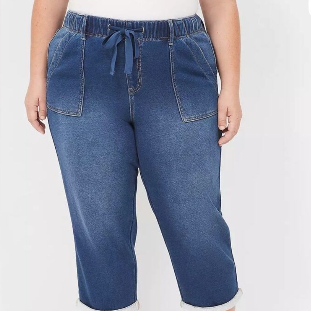 Lane Bryant Mid-Rise Boyfriend Capri Knit Jeans Drawstring Pull On Size 20